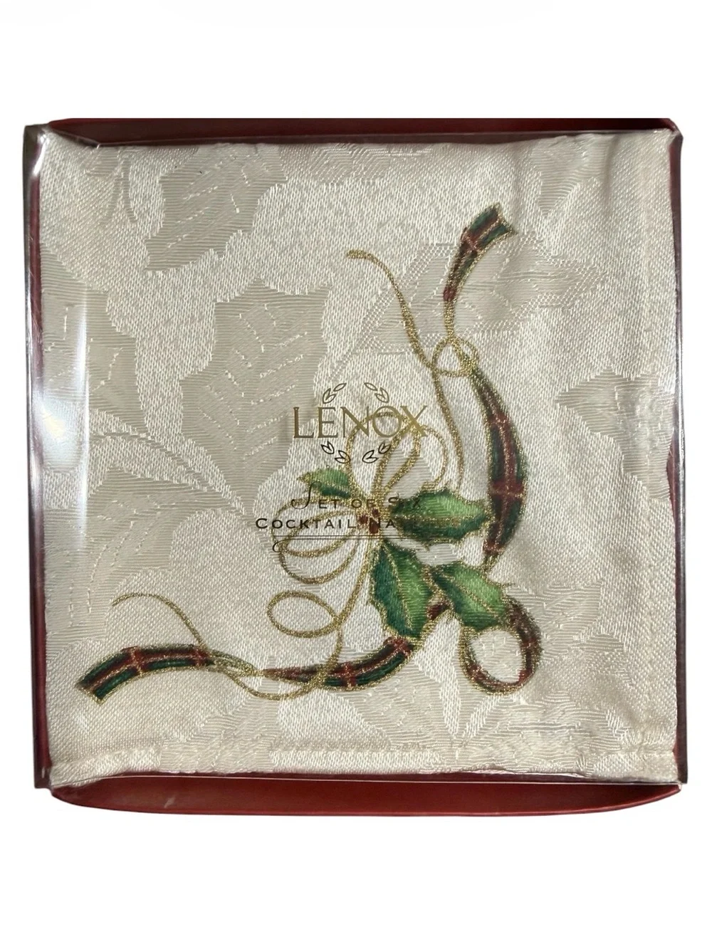 Lenox Holiday Nouveau Gold Cocktail Napkins Set of 6 NIB Christmas